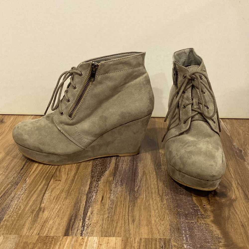 Gray suede wedges